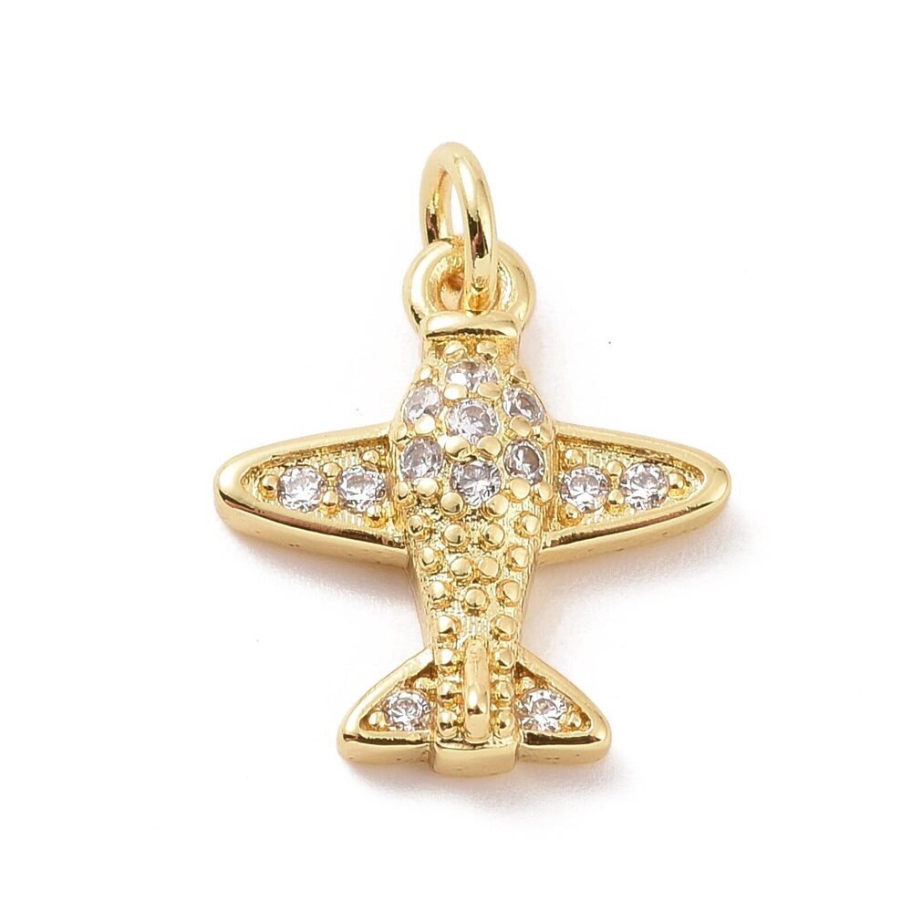 2526 10 pcs Airplane Theme Brass Cubic Zirconia Charms Traffic Plane Travel